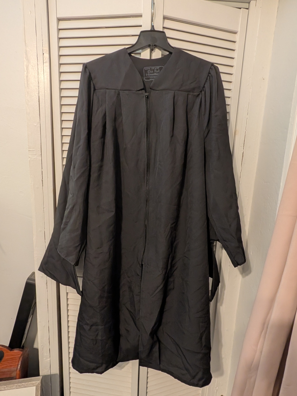 Oak Hall Black Graduation Gown with Full Zip Closure--Master's Sleeves